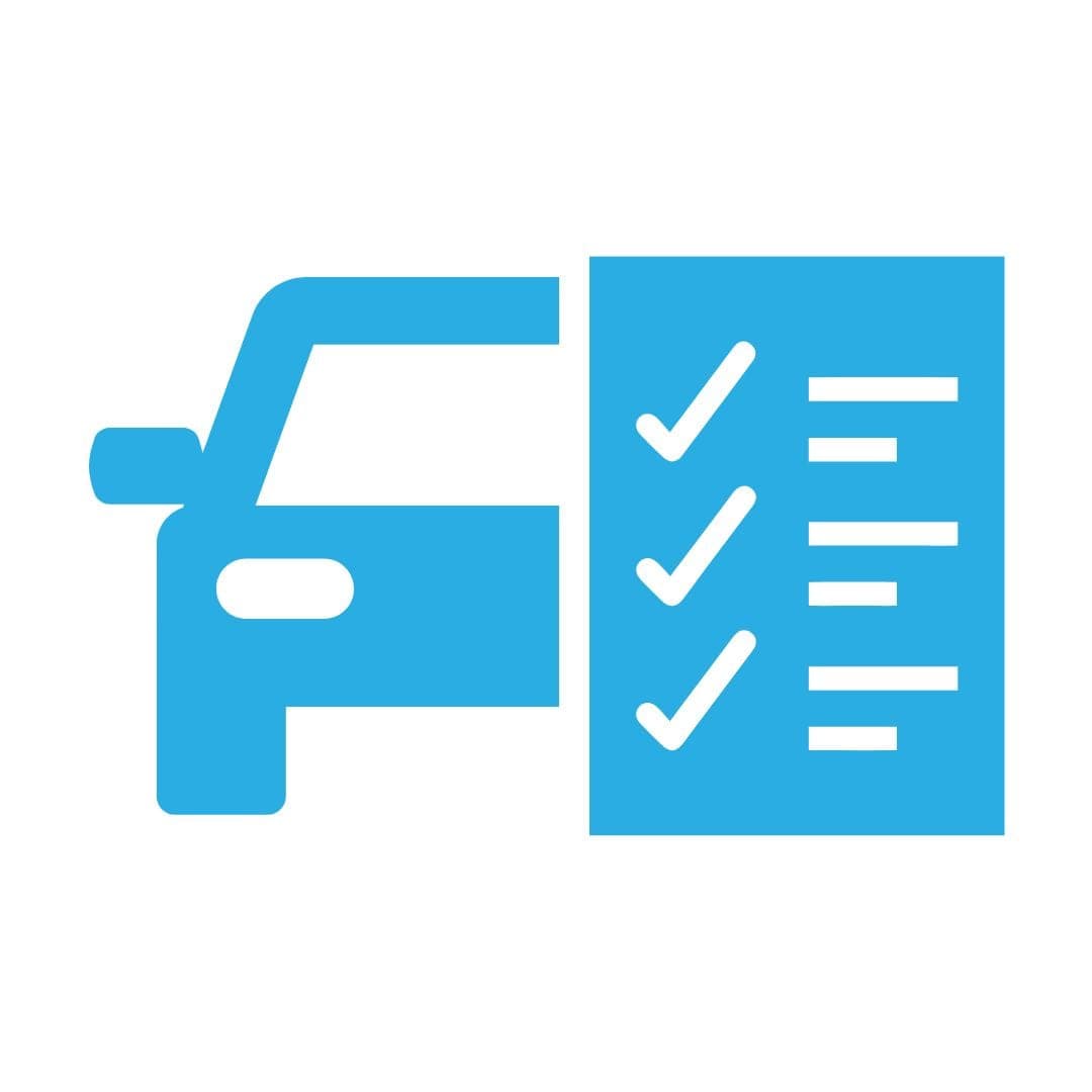 Customisable job cards icon: a car beside a checklist