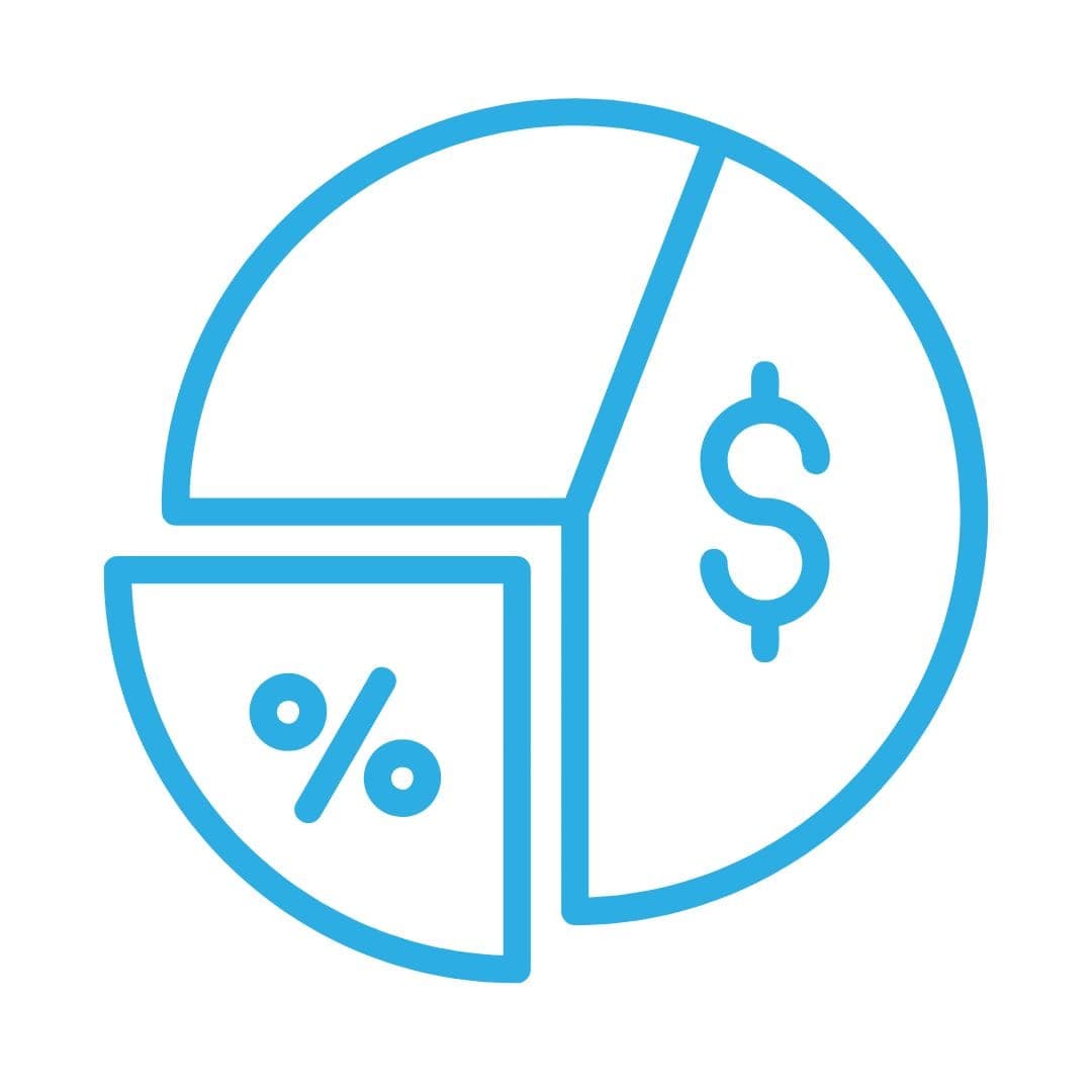 Order profitability icon: a pie chart with dollar and percentage symbols