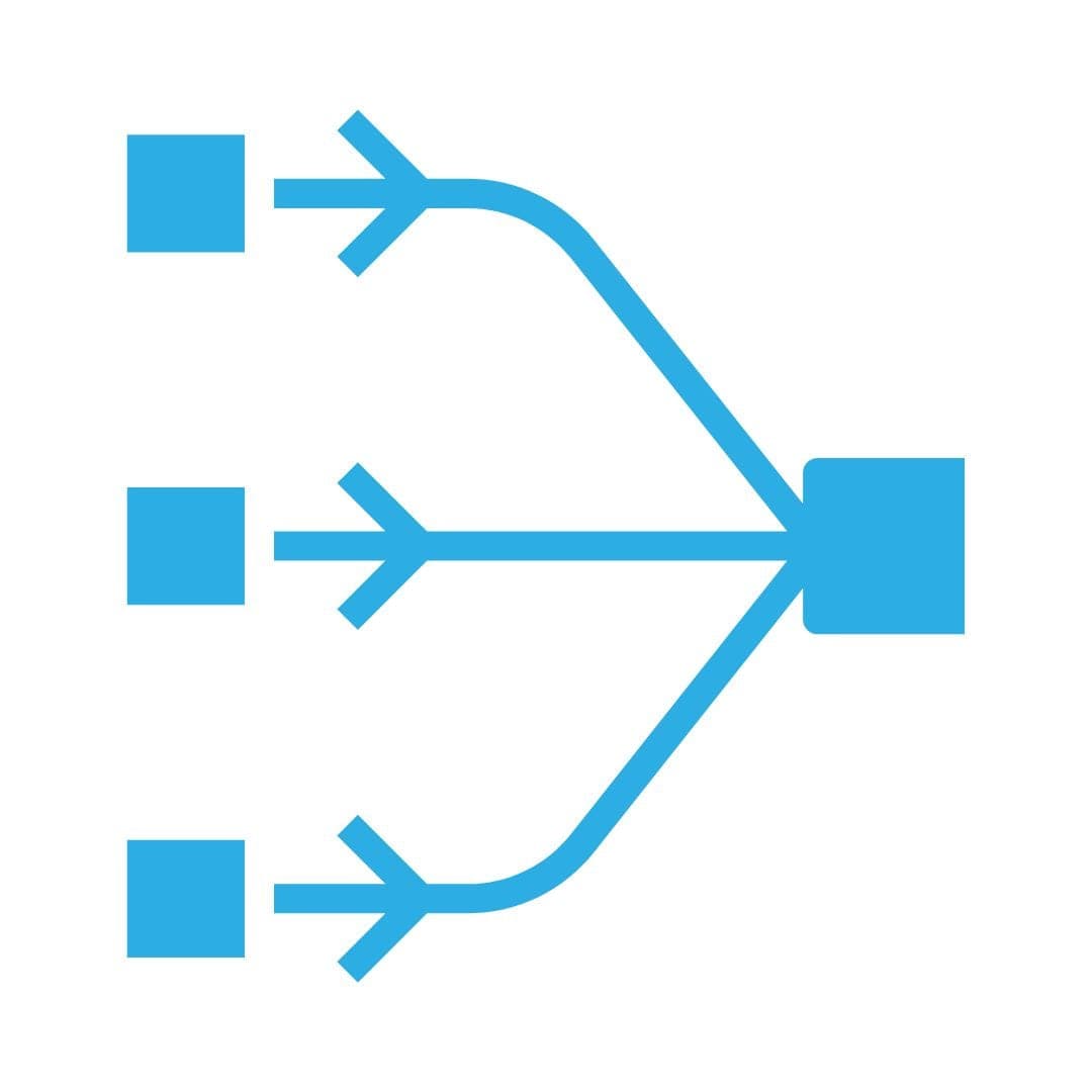 Vehicle merging icon: three arrows joining into one